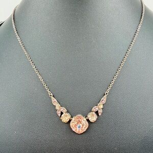 SORRELLI Signed Pink Stone Light Gold Tone Necklace